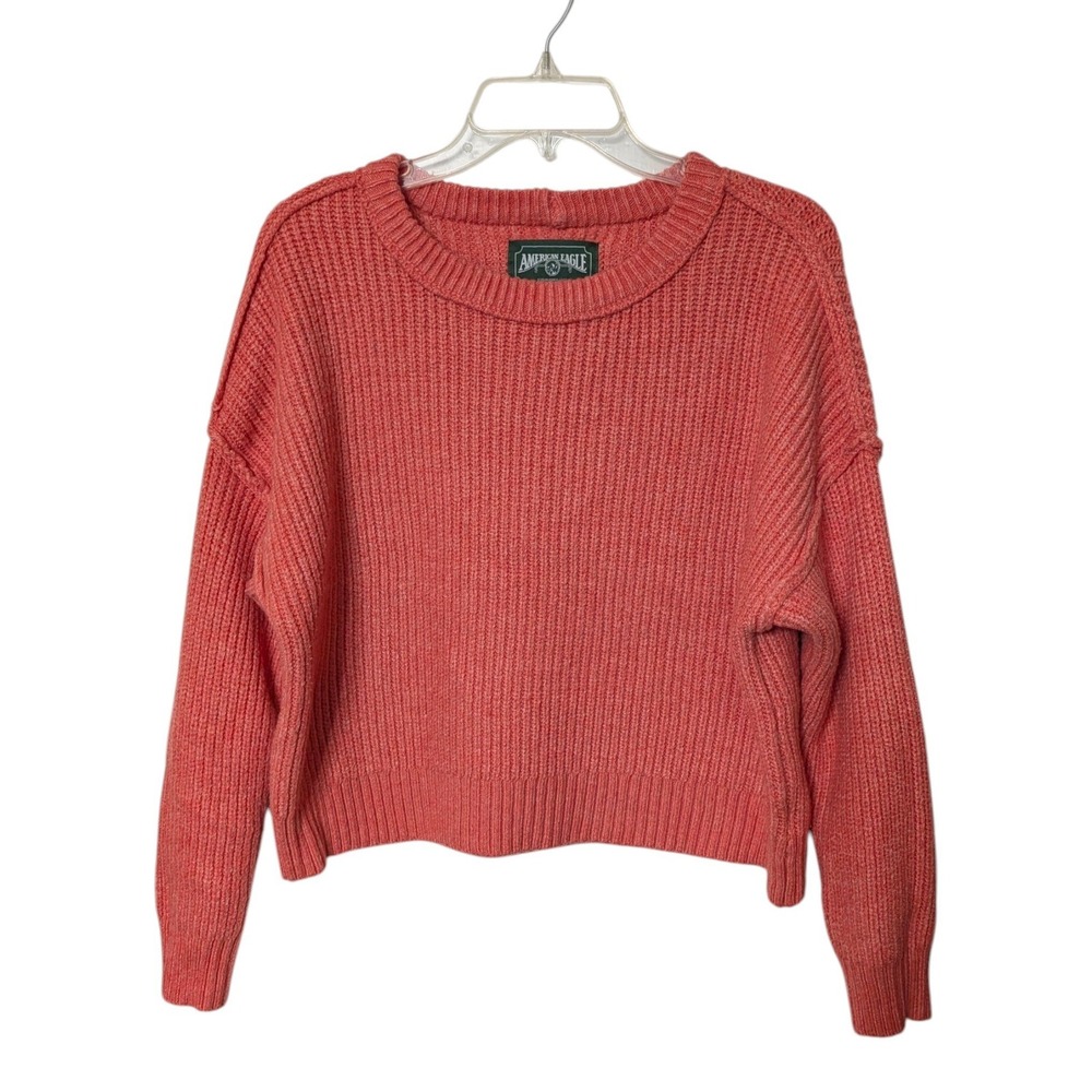 American Eagle Orange Wool Blend Chunky Ribbed Knit Sweater Size Large